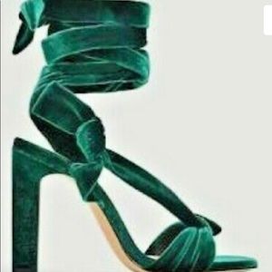 Zara velvet forest green wrap up sandals